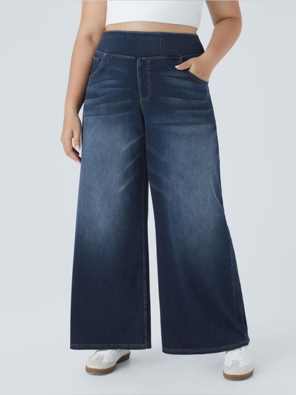 Halara Flex High Waisted Baggy Wide Leg Knit Stretch Jean